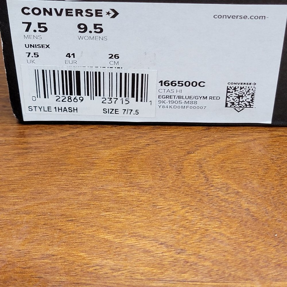 Converse Chuck Taylor All Star Hi Canvas 166500C Egret/Blue/Gym Red Size 7.5 Men - Picture 11 of 11